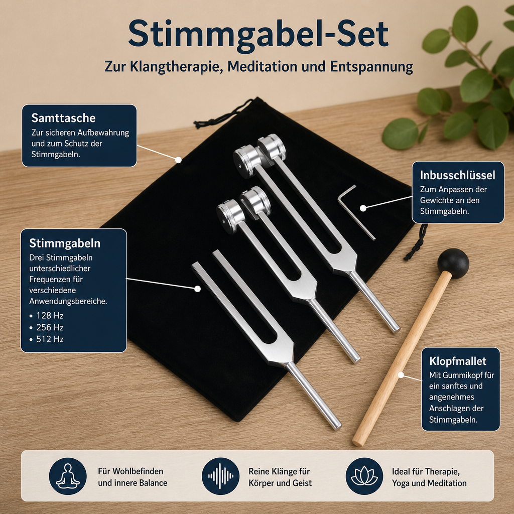 Velvona´s Stimmgabel-Set (128Hz, 256Hz, 512Hz)